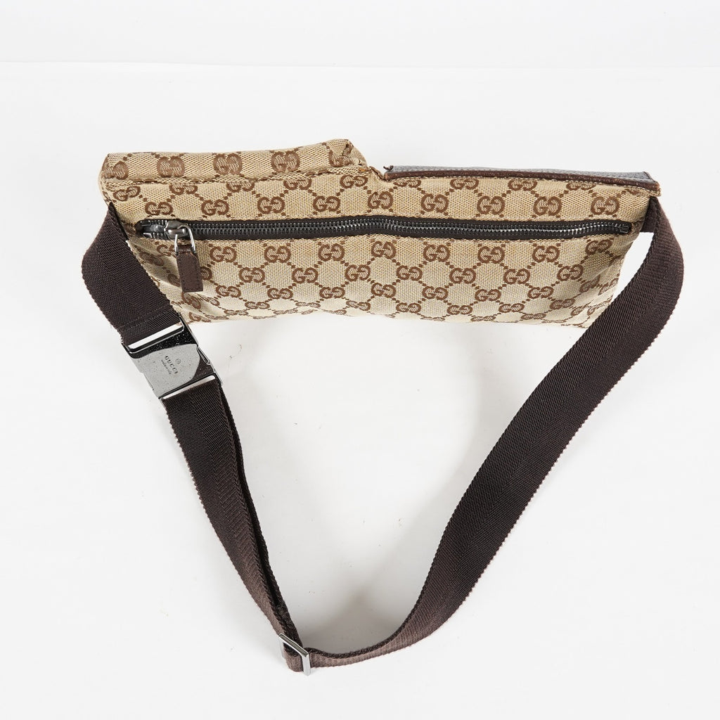 Gucci GG Canvas Waist Bag Belt Bag Beige Brown Leather Used Vintage 08A132516803