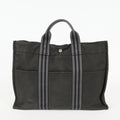 Hermes Fourre-Tout MM Black Canvas Leather Tote Bag Used Auth 09E02825011