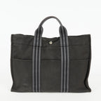 Hermes Fourre-Tout MM Black Canvas Leather Tote Bag Used Auth 09E02825011