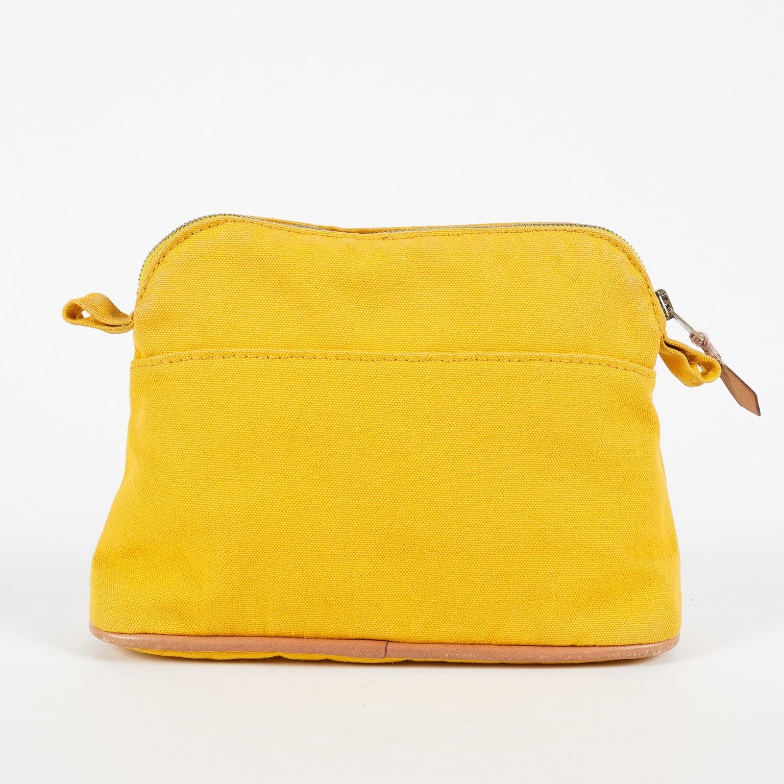Hermes Bolide Pouch 23 Yellow Canvas Leather Trim Zip Pouch Bag Used 08E33825007