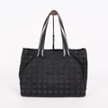 Chanel Old Travel Line Tote MM Black Nylon Shoulder Bag CC Used 06E111155030