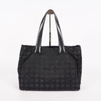 Chanel Old Travel Line Tote MM Black Nylon Shoulder Bag CC Used 06E111155030