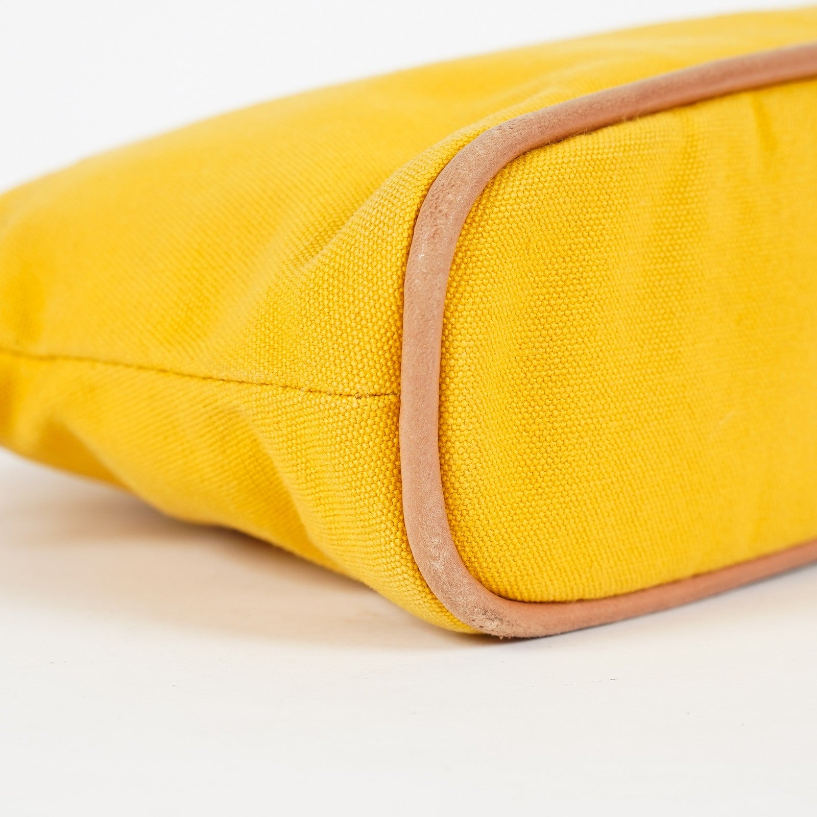 Hermes Bolide Pouch 23 Yellow Canvas Leather Trim Zip Pouch Bag Used 08E33825007
