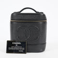 Chanel Caviar Skin Vanity Bag Top Handle 19cm Black Gold HW CC Used 08E066380006