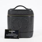 Chanel Caviar Skin Vanity Bag Top Handle 19cm Black Gold HW CC Used 08E066380006