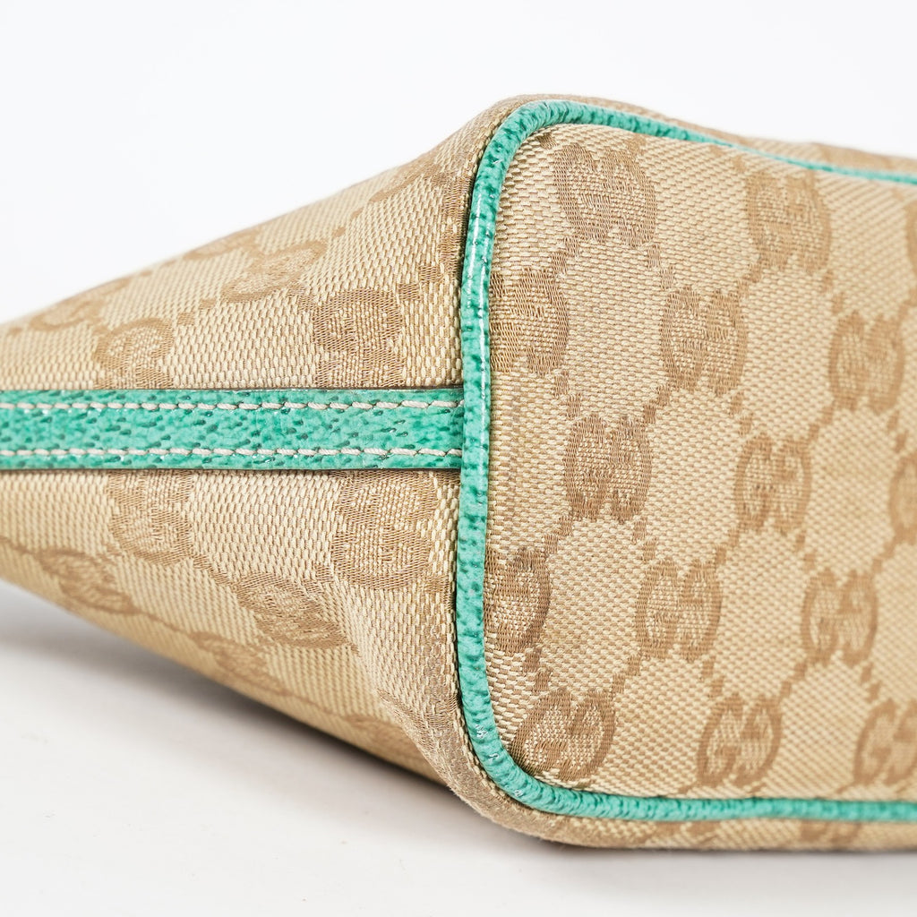 Gucci GG Canvas Boat Pochette Shoulder Bag Beige Green Used Vintage 08E012310002