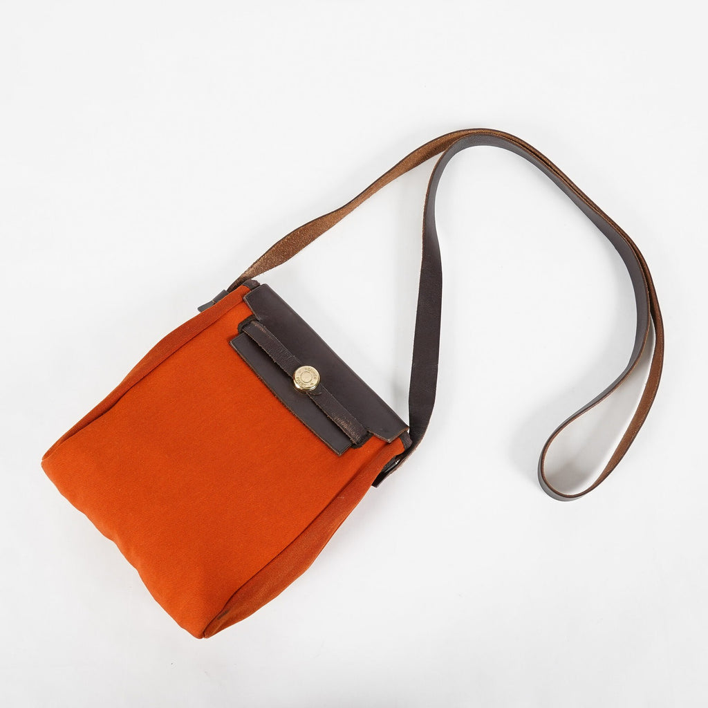 Hermes Herbag TPM Toile Canvas Leather Orange 2way Handbag Bag 07E275500012
