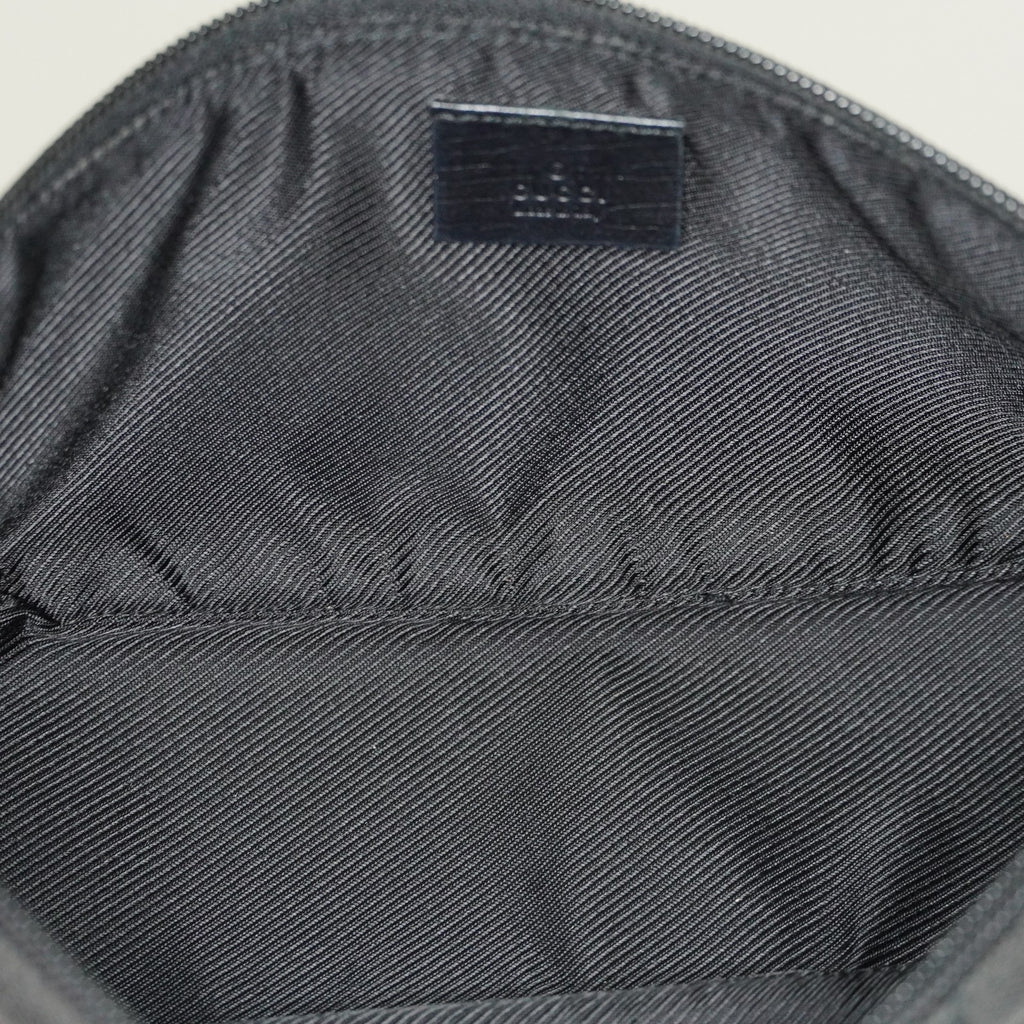 Gucci GG Canvas Boat Pochette 22cm Black Leather Trim Vintage Used 07E022310029