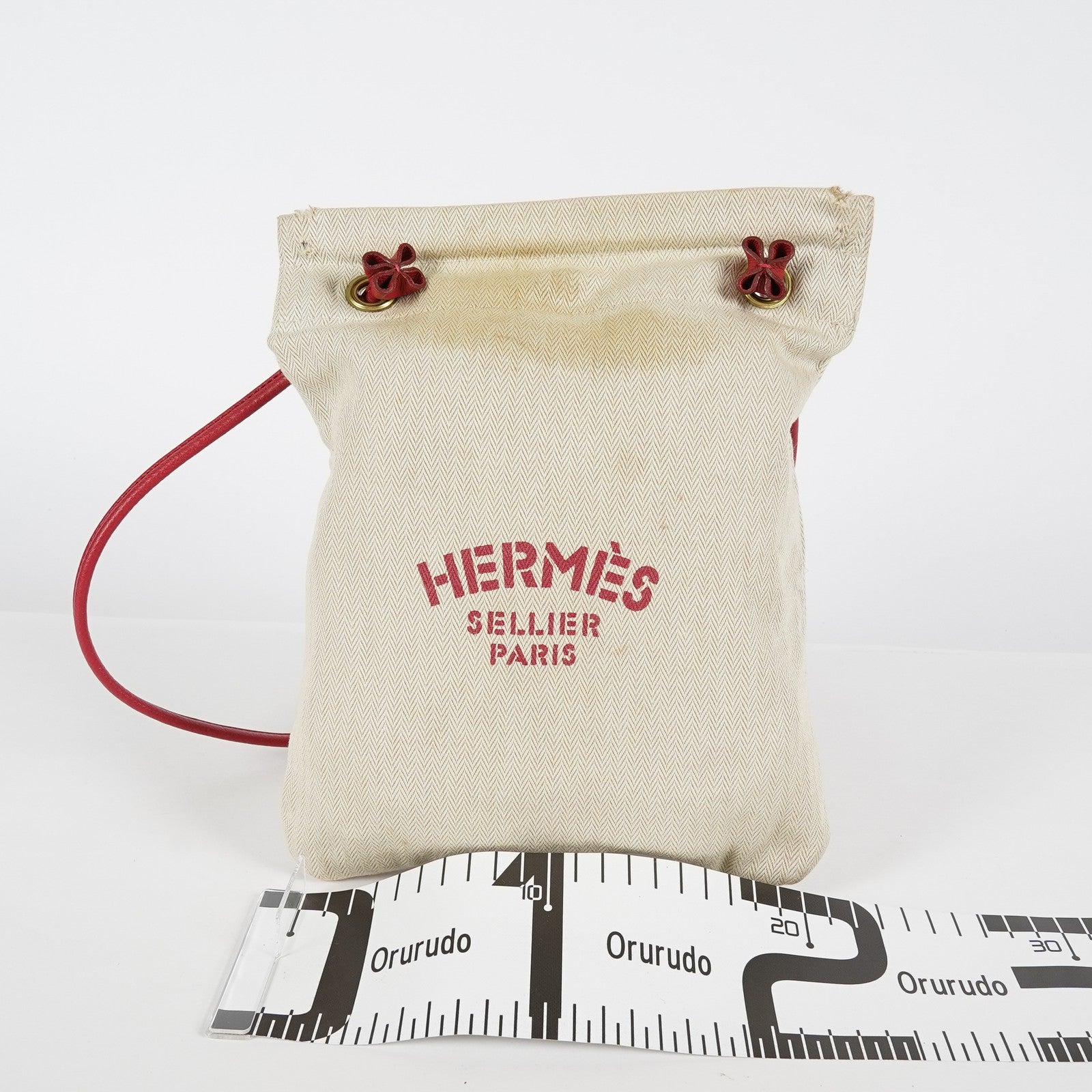 Hermes Aline Mini Beige Canvas Red Leather Shoulder Bag Used 08E082090008