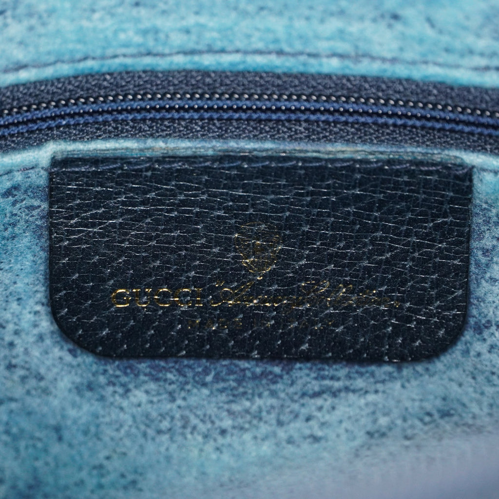 Gucci Vintage GG Supreme Sherry Web Mini Boston Bag Navy Leather 07E043410017