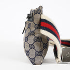 GUCCI GG Canvas Waist Belt Bag Beige Navy Sherry Web Vintage Used 08E162530010
