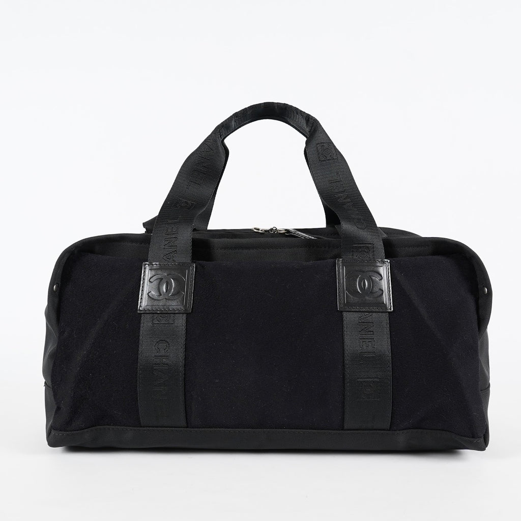 CHANEL Sports Line Boston Bag 40cm Black Canvas Used Vintage Duffle 07E186930027