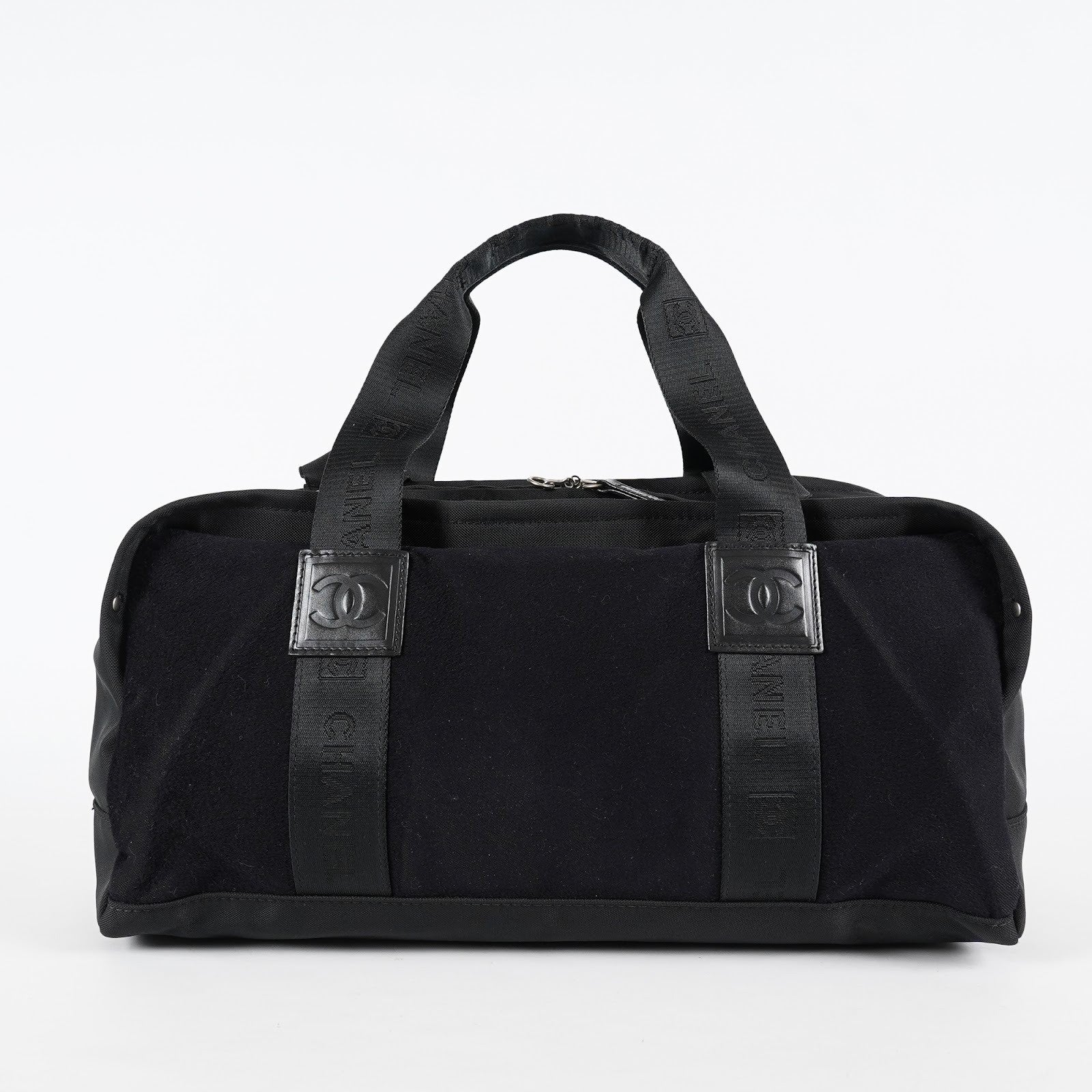 CHANEL Sports Line Boston Bag 40cm Black Canvas Used Vintage Duffle 07E186930027