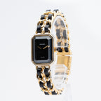 CHANEL Première Quartz Ladies Watch Gold × Black Leather Bracelet 04E039570007