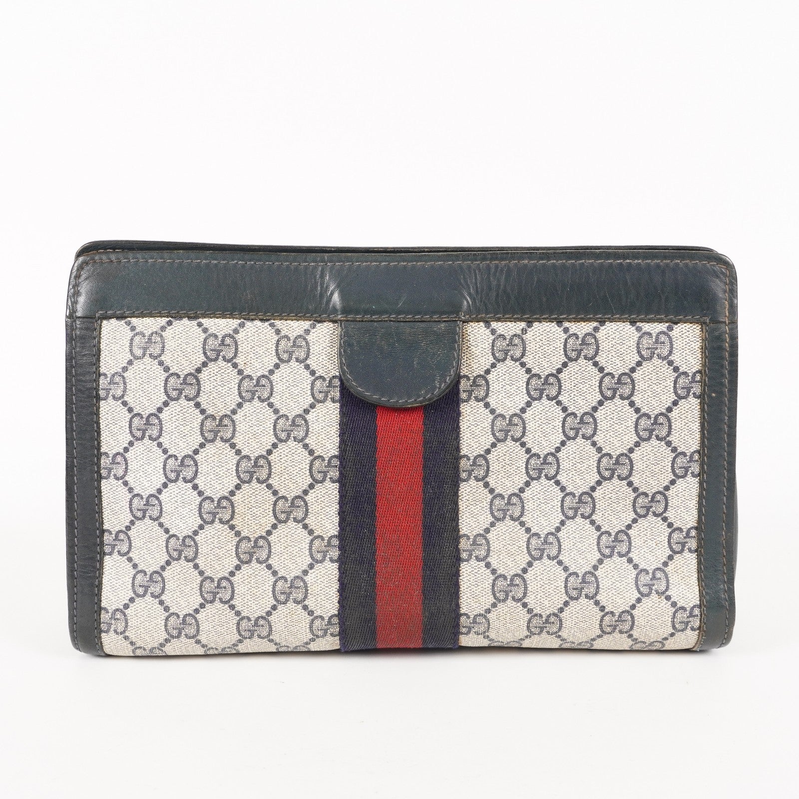 VINTAGE GUCCI Clutch Bag GG Sherry Line Navy 05M02846425