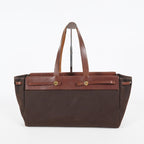 HERMES Herbag Cabas PM Brown Canvas & Leather Tote Bag Used Vintage 07A185720031