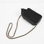 Chanel Satin Leather CC Fringe Chain Shoulder Bag Black Used 07E058800027