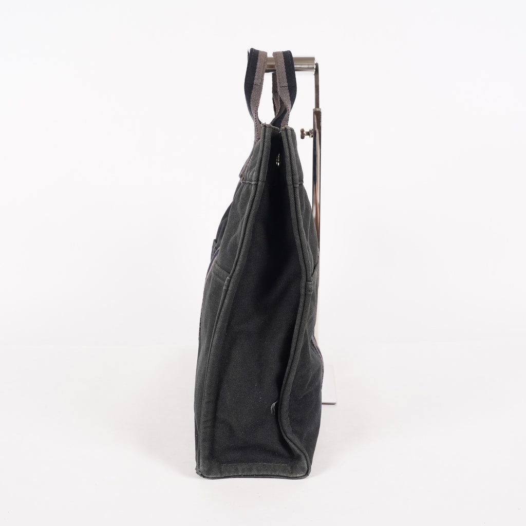 HERMES Fourre-Tout MM Black Canvas Tote Bag Hand Bag Purse Used 07A08605005