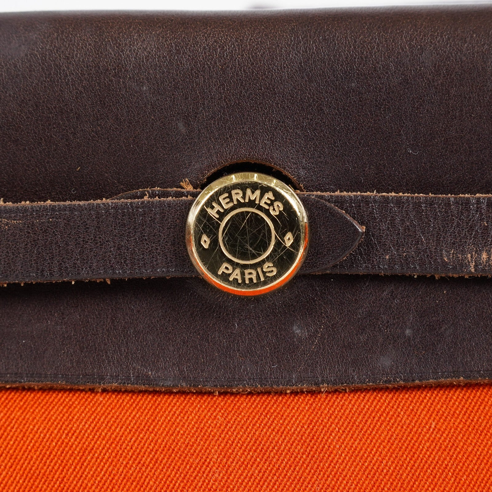 Hermes Herbag TPM Toile Canvas Leather Orange 2way Handbag Bag 07E275500012