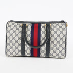 Gucci Sherry Line GG Supreme Boston Bag Navy Canvas Hand Bag Used 07E182860015