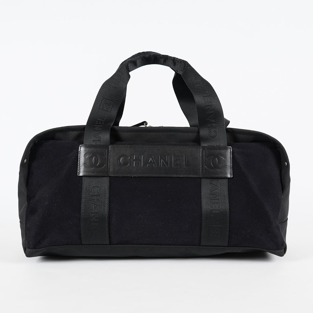 CHANEL Sports Line Boston Bag 40cm Black Canvas Used Vintage Duffle 07E186930027