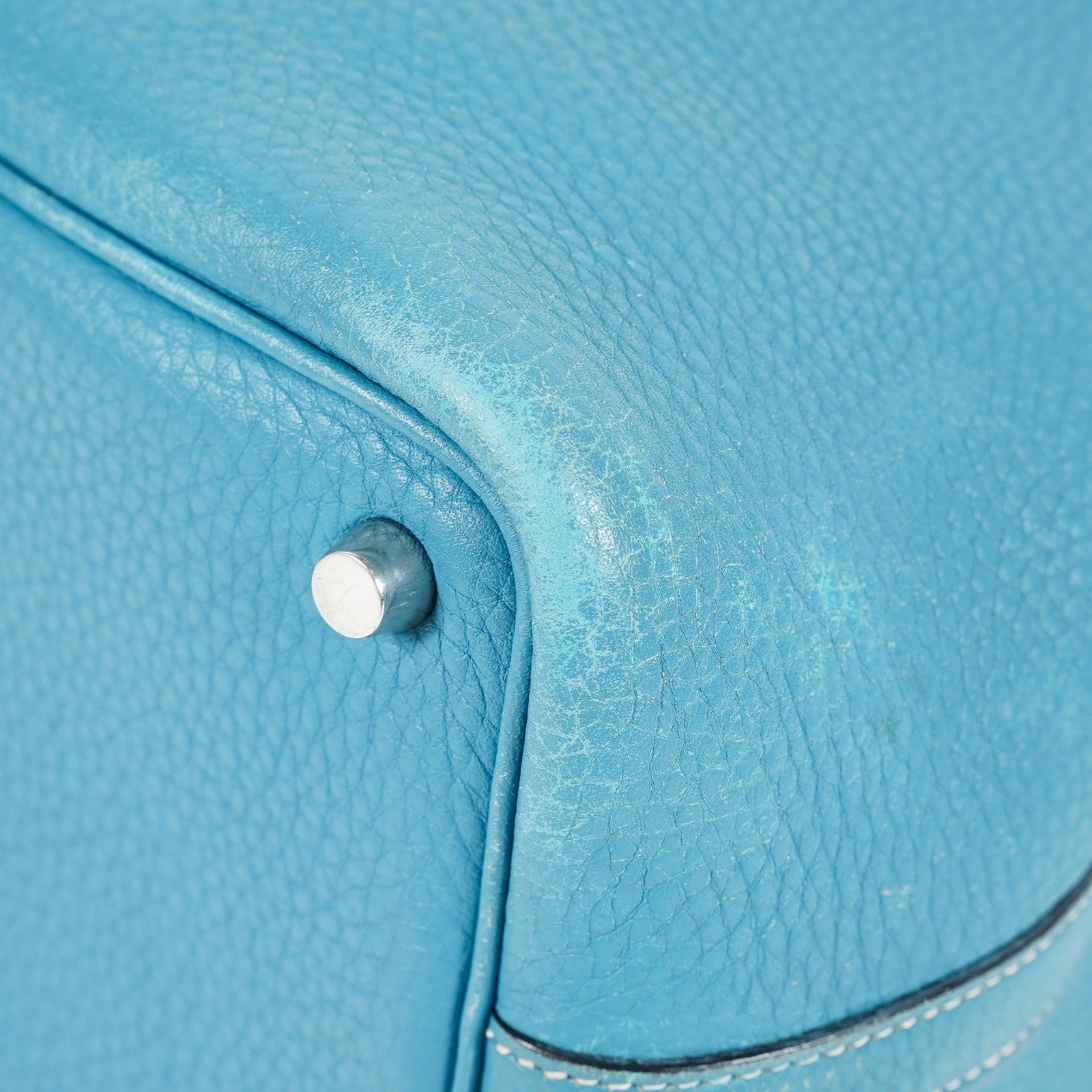 Hermes Picotin PM Hand Bag Blue Leather Silver Hardware Used 07E1018260027