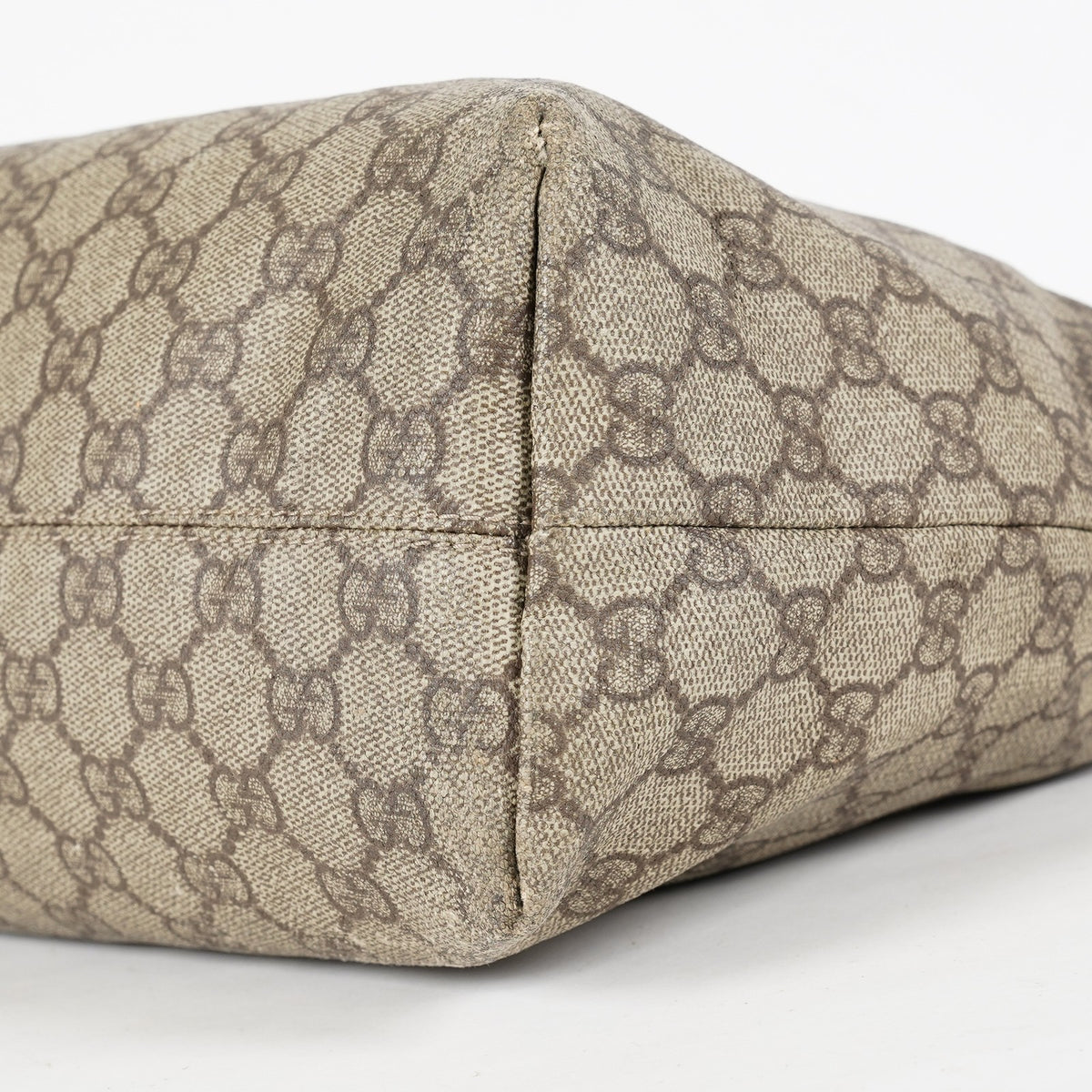 Gucci GG Supreme Canvas Tote Bag Beige Brown Leather Trim Used 08E112310030