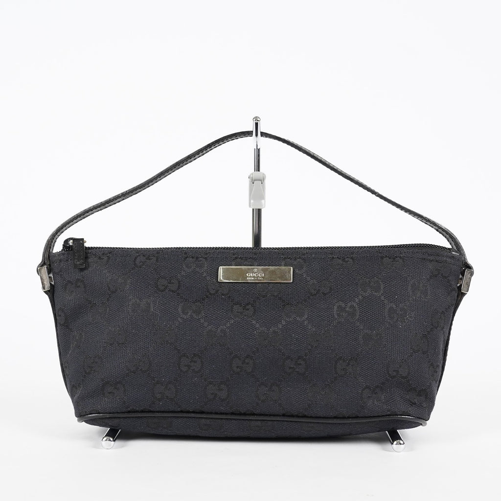 GUCCI GG Canvas Boat Pochette Shoulder Bag 22cm Black Vintage Used 08E172090010