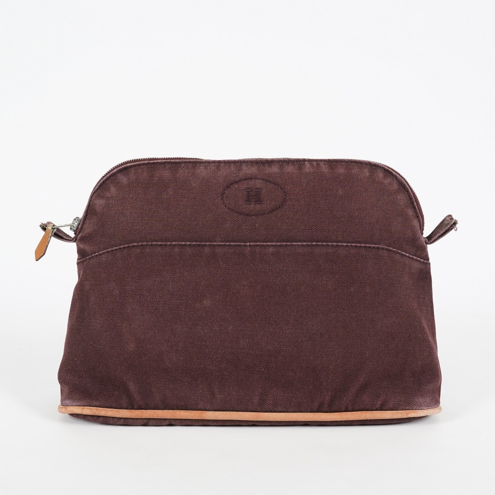 Hermes Bolide Pouch 25 MM Brown Cotton Canvas Cosmetic Pouch Used 07E25781009