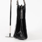 CHANEL CC Logo Chain Shoulder Tote Bag Patent Leather Vintage Black 03E255170011