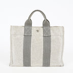 HERMES Fourre Tout PM Canvas Tote Hand Bag Gray Black Stripe 08E23825010