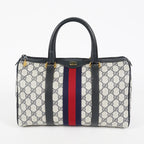 Gucci Vintage GG Supreme Sherry Web Mini Boston Bag Navy Leather 07E043410017