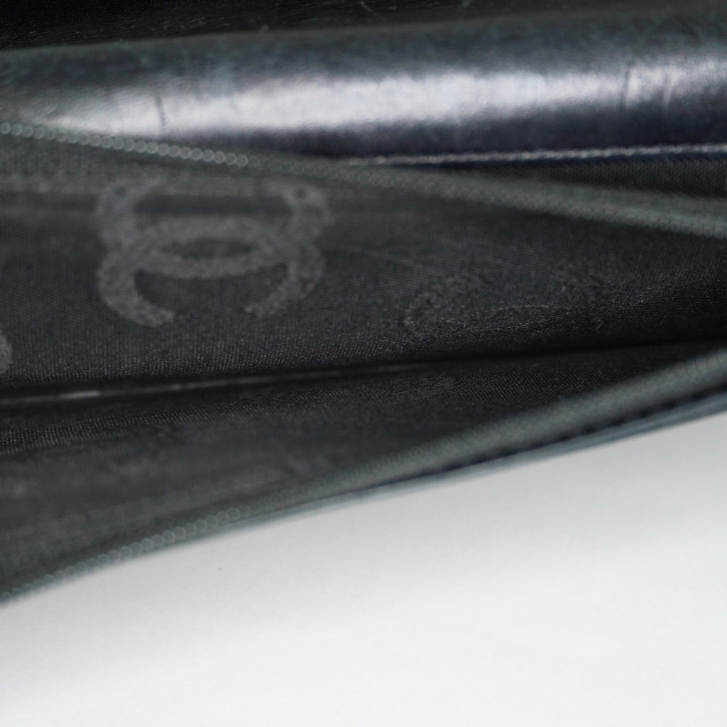 Chanel Cambon Long Wallet 19cm Black Quilted Lambskin Bifold Used 08E011760008