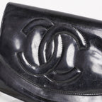 Chanel Coco Mark Shoulder Chain Wallet Black Women's Enamel vintage 05E294730016