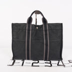 HERMES Fourre-Tout MM Black Canvas Tote Bag Hand Bag Purse Used 07A08605005