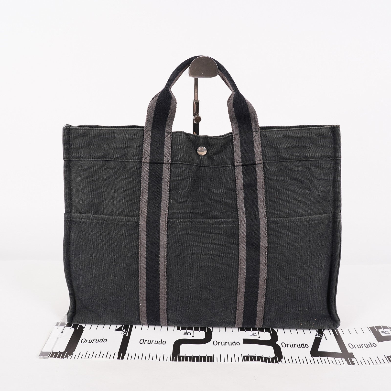 HERMES Fourre-Tout MM Black Canvas Tote Bag Hand Bag Purse Used 07A08605005