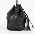 CHANEL Vintage CC Black Leather Drawstring Shoulder Bag 26cm Used 07E118580027