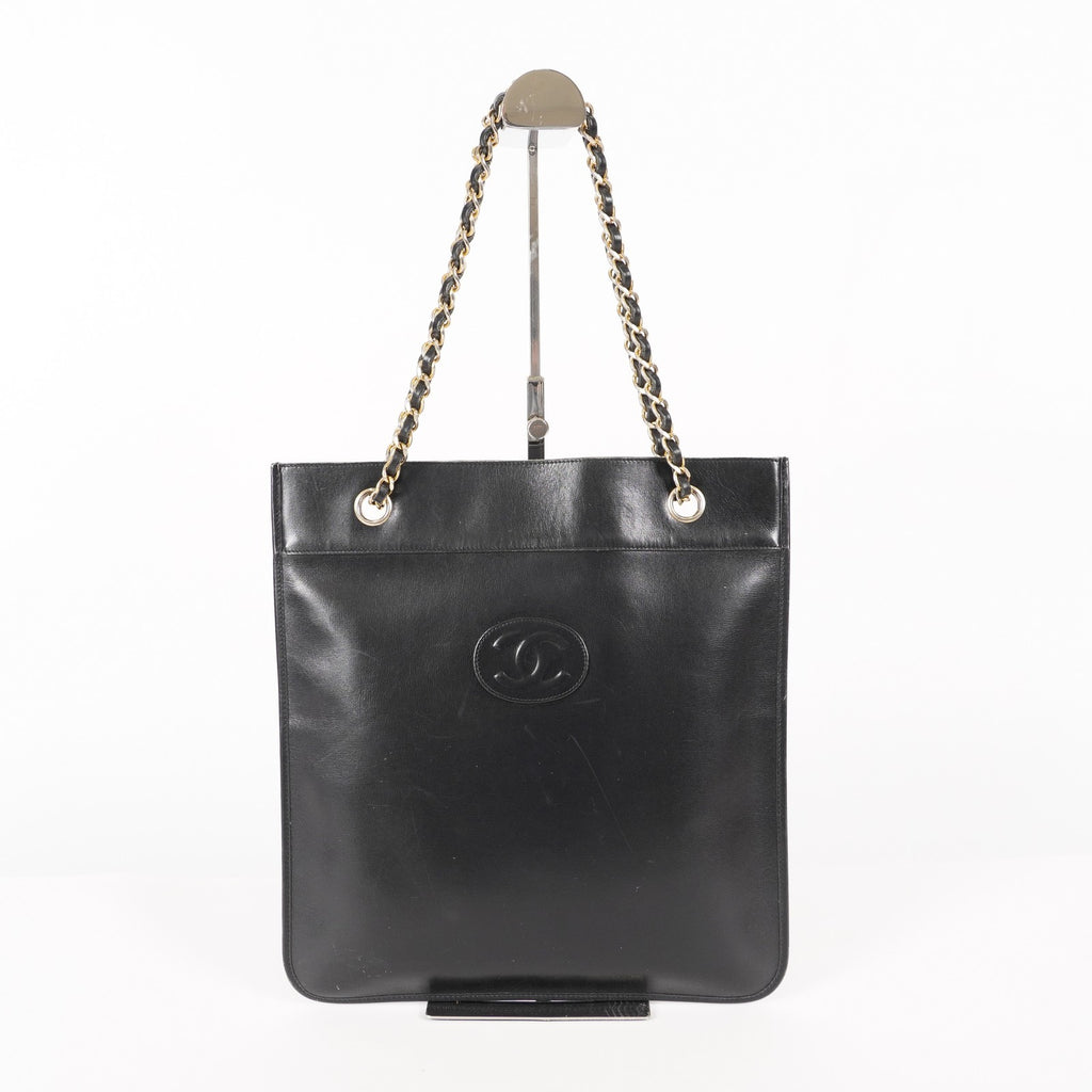 CHANEL Vintage Quilted CC Logo Jersey Chain Flat Shoulder Tote Bag 05E216352529