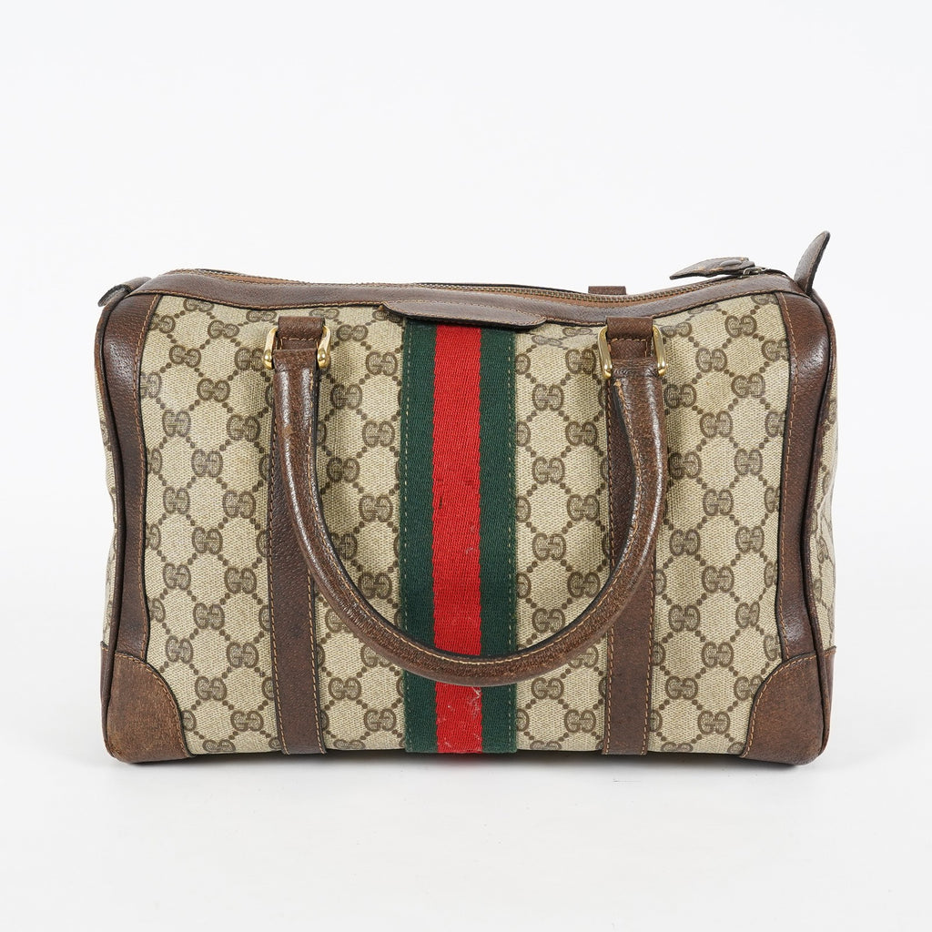 Gucci Vintage GG Supreme Sherry Line Mini Boston Bag Beige Leather 07E052640017