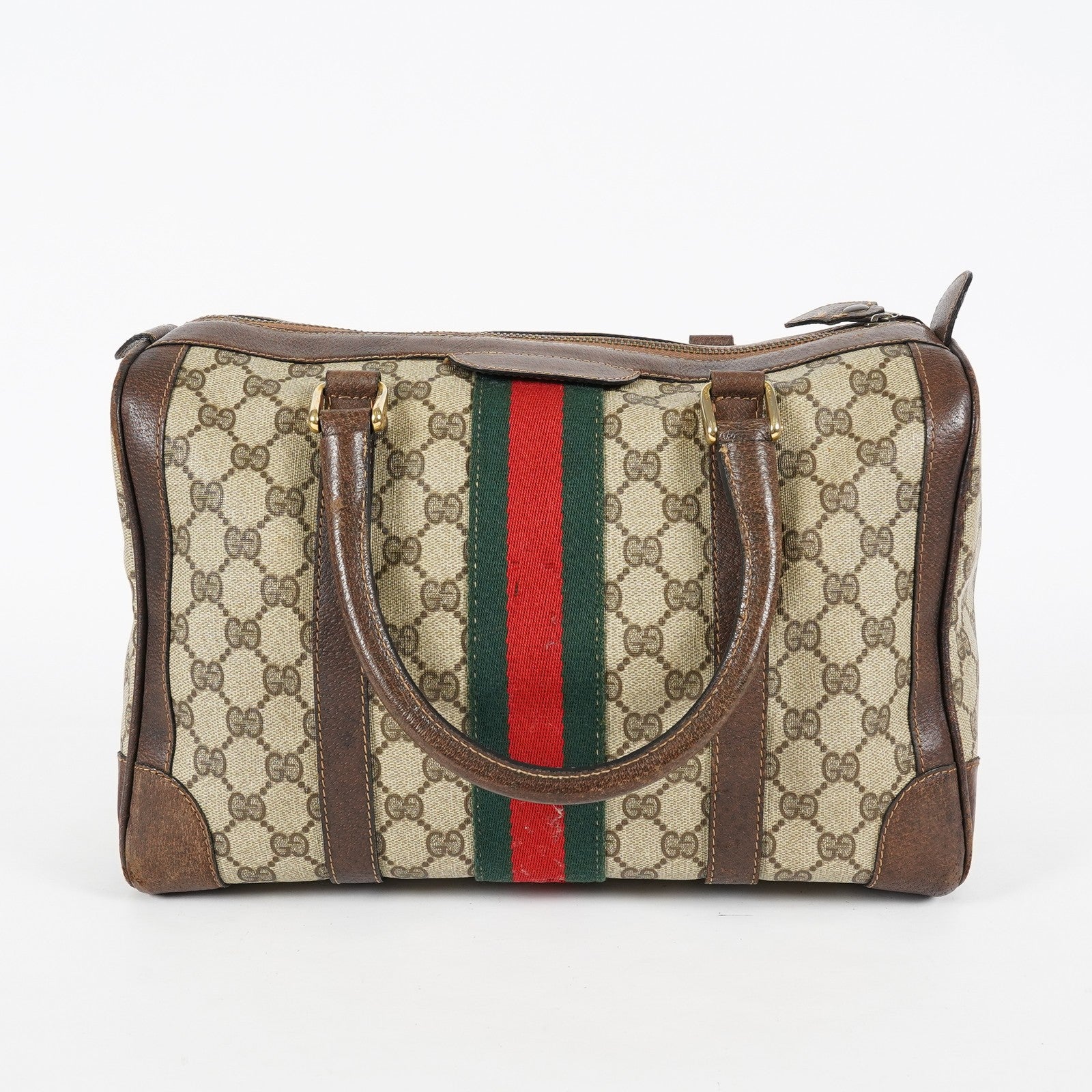 Gucci Vintage GG Supreme Sherry Line Mini Boston Bag Beige Leather 07E052640017