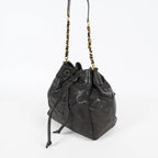 CHANEL Vintage CC Black Leather Drawstring Shoulder Bag 26cm Used 07E118580027