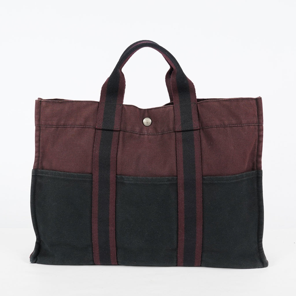 Hermes Fourre-Tout GM Bordeaux Black Canvas Tote Bag Handbag Used 08E06825008