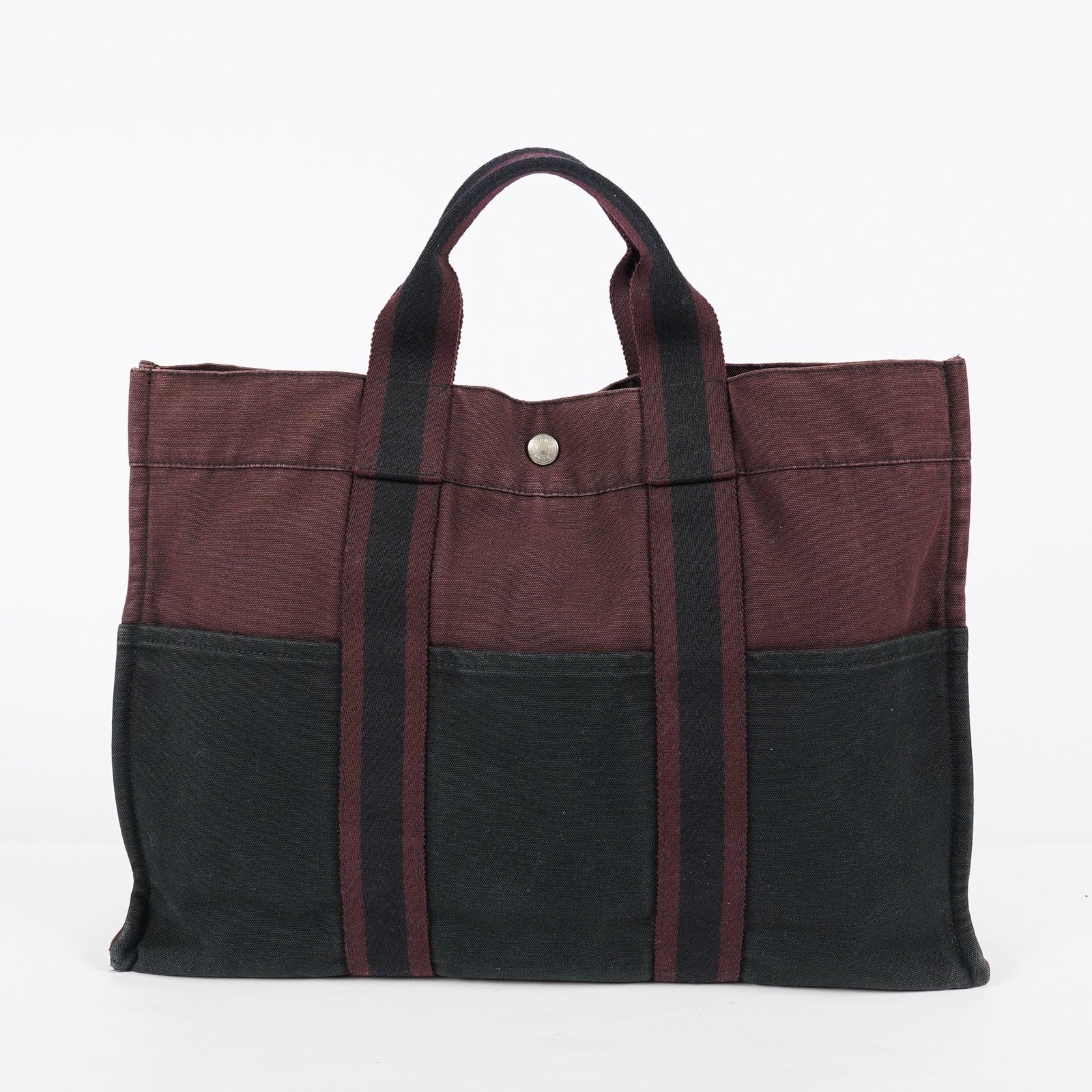 Hermes Fourre-Tout GM Bordeaux Black Canvas Tote Bag Handbag Used 08E06825008