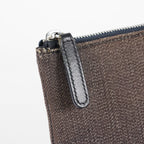 CHANEL Deauville Canvas Clutch Bag Pouch CC Logo Dark Brown Used 07A144118424