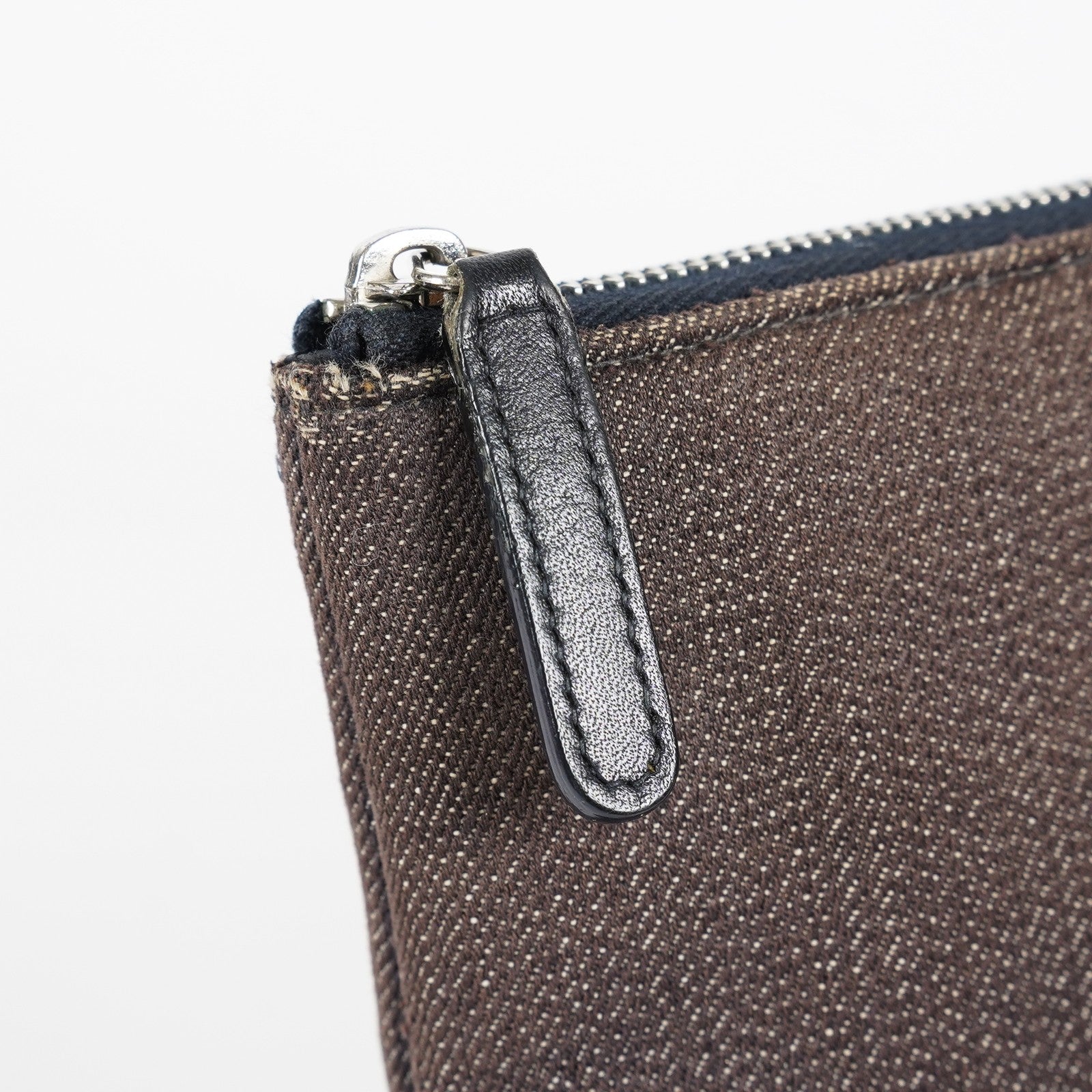 CHANEL Deauville Canvas Clutch Bag Pouch CC Logo Dark Brown Used 07A144118424