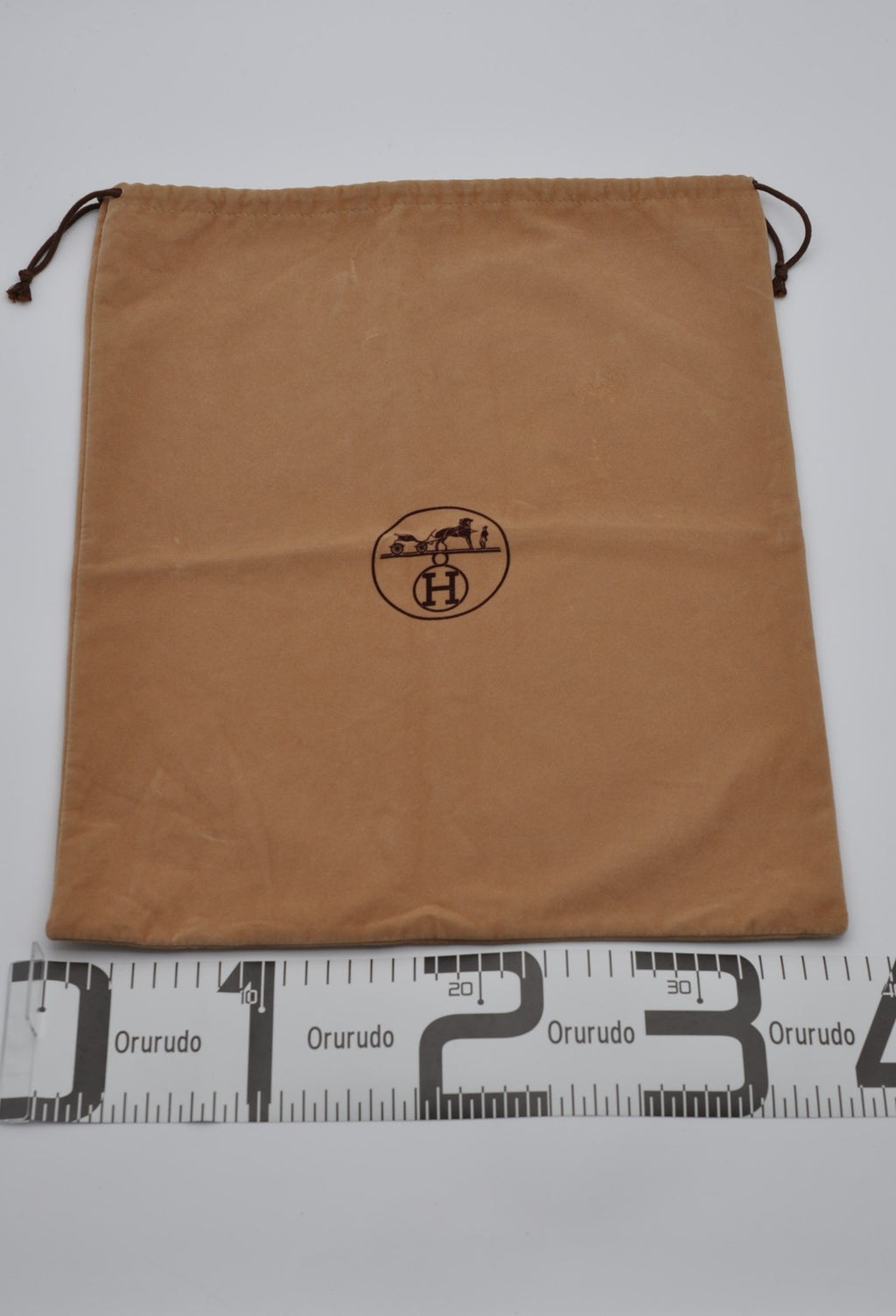 Hermes Dust Bag Storage Pouch Drawstring Tan Brown Logo Authentic 34x35