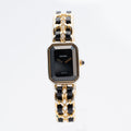 CHANEL Première Quartz Ladies Watch Gold × Black Leather Bracelet 04E039570007