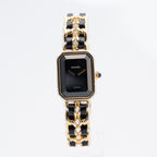 CHANEL Première Quartz Ladies Watch Gold × Black Leather Bracelet 04E039570007