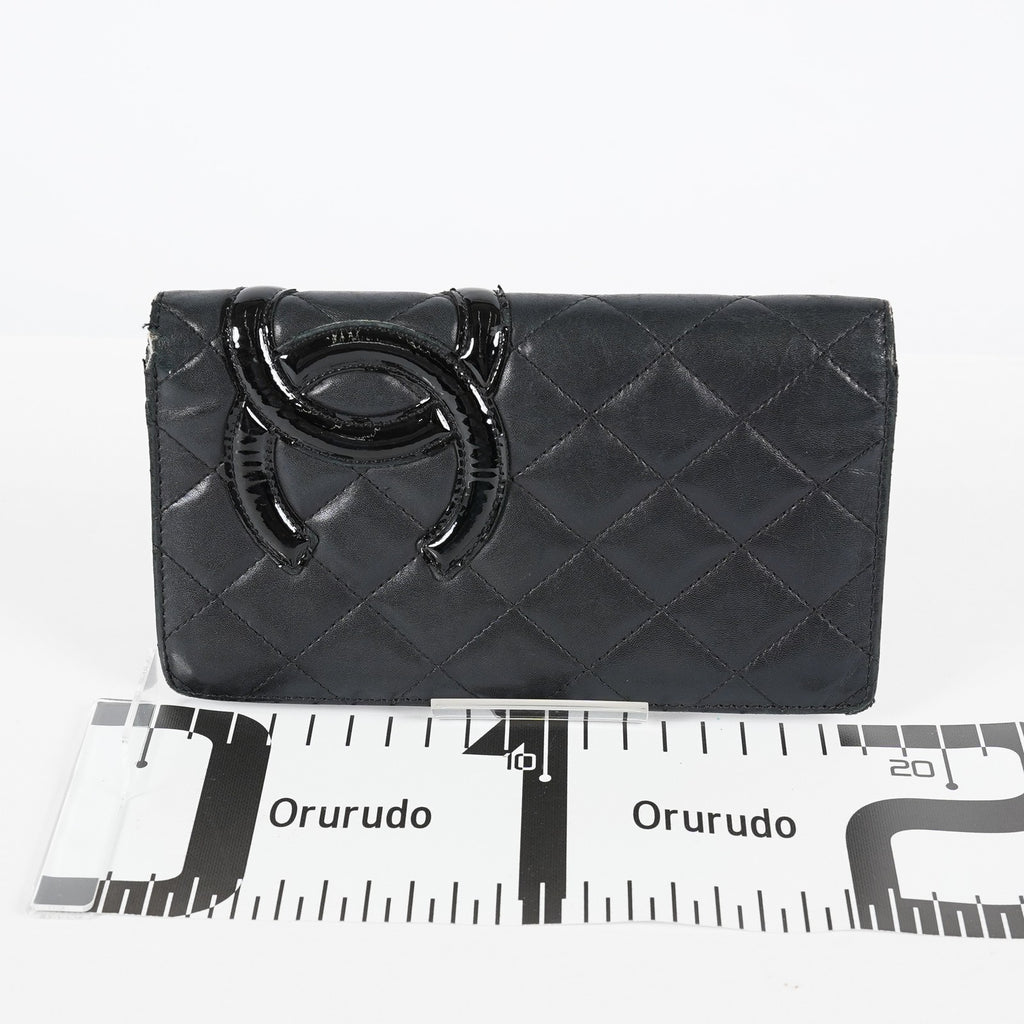 Chanel Cambon Long Wallet 19cm Black Quilted Lambskin Bifold Used 08E011760008