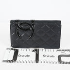 Chanel Cambon Long Wallet 19cm Black Quilted Lambskin Bifold Used 08E011760008
